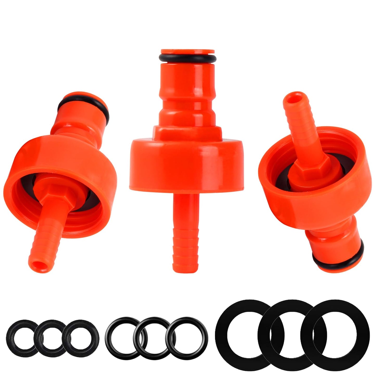 Dbgogo Carbonation Cap, 3 Pack Plastic Carbonator Cap 5/16” Barb Ball Lock Counter Pressure Bottle Filling Cap Forced Carbonation PET Bottle Filling CO2 Coupling Cap for Soda Beer with Extra 9 O-Rings