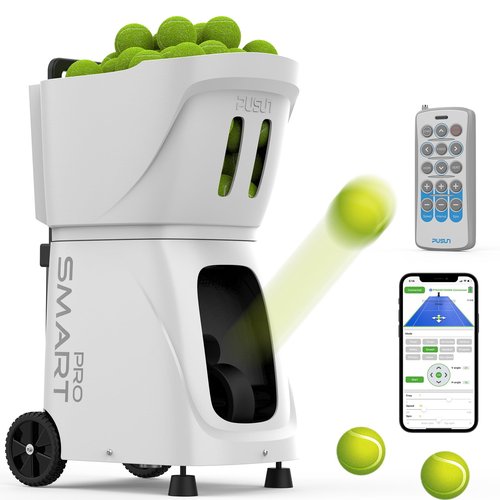 PUSUN Tennis Ball Machine, PT-Smart Pro Padel Tennis Ball Launcher with App/Remote/iWatch Control, 115+Ball Capacity, AI Drill/Program/Full-Court Random Shot, 4-6H Battery Life, Portable&Professional