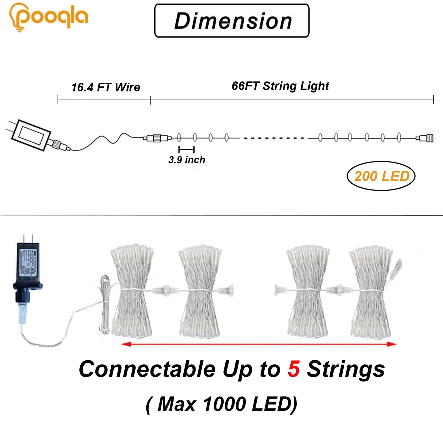 Christmas String Lights, 66 ft 200 LED Christmas Lights Plug in, Indoor Outdoor Connectable 8 Modes Clear Wire Twinkle Fairy String Lights for Xmas Tree Halloween Wedding Bedroom Party, Red and White