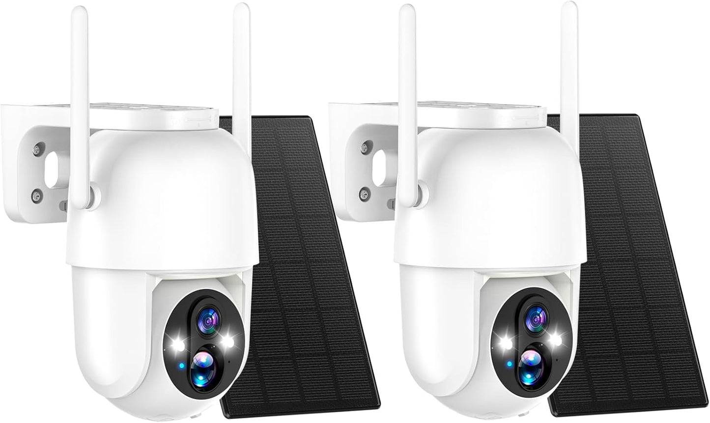 Wireless Solar Security Camera 2K 3MP PTZ - 355° View, Color Night Vision, IP65 Waterproof