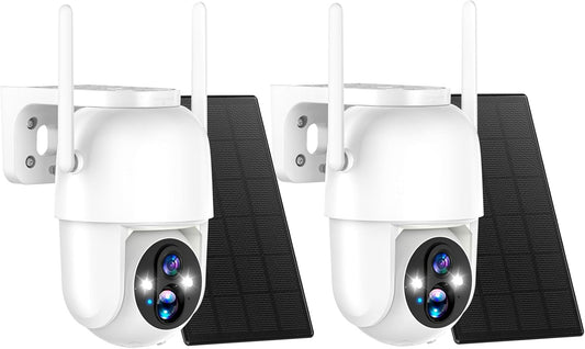 Wireless Solar Security Camera 2K 3MP PTZ - 355° View, Color Night Vision, IP65 Waterproof