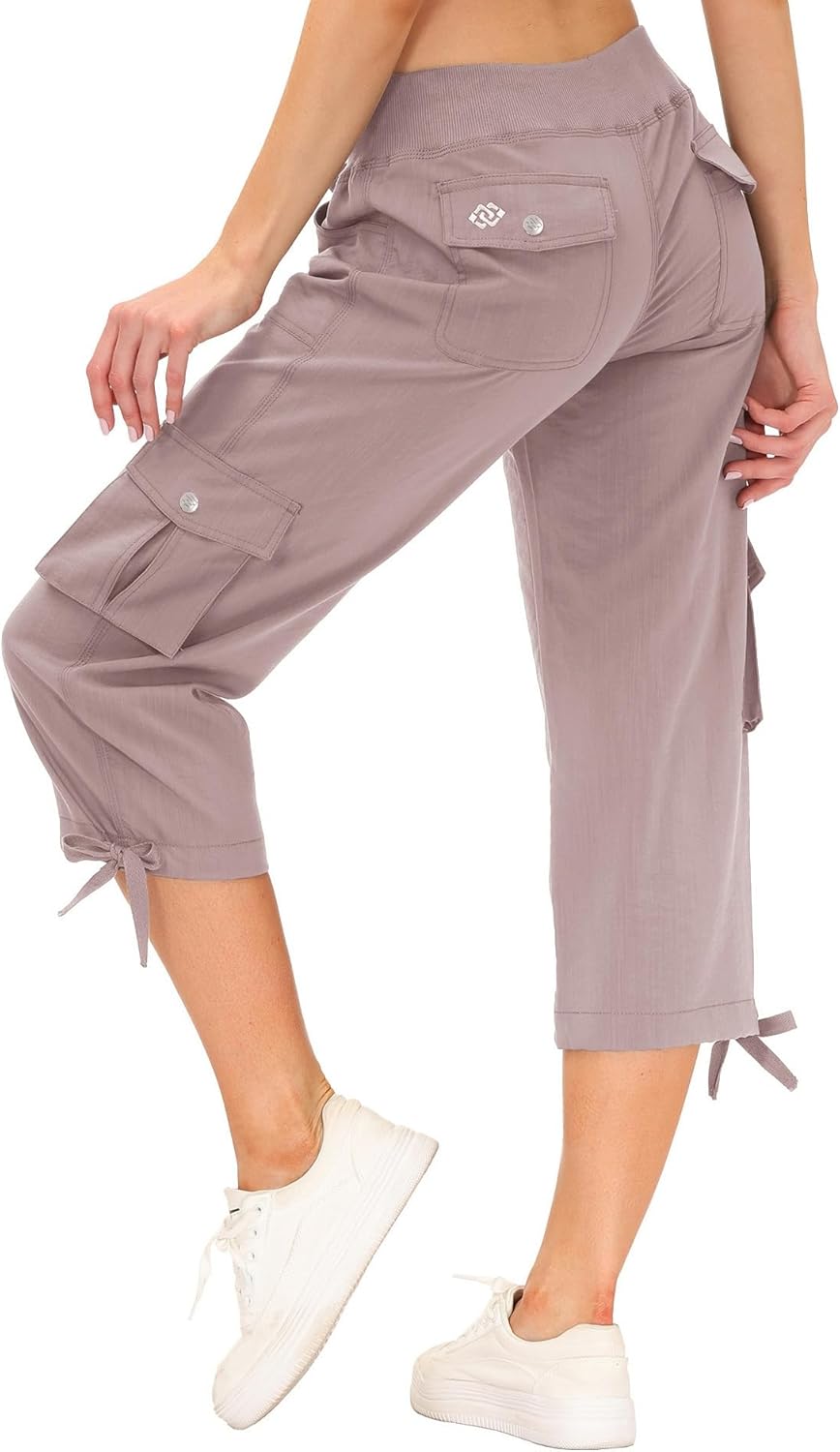 MoFiz Women's Capris - Lightweight Casual Cargo Pants with Pockets | Loose Fit for Hiking