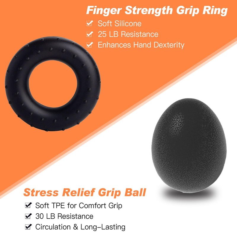 CYFIE Grip Strength Trainer Kit (6 Pack), Hand Grip Strengthener, with Adjustable, Forearm Strengthener, Finger Strengthener, Finger Exerciser, Stress Relief Ball & Grip Ring for Workout, Muscle Building and Recovery