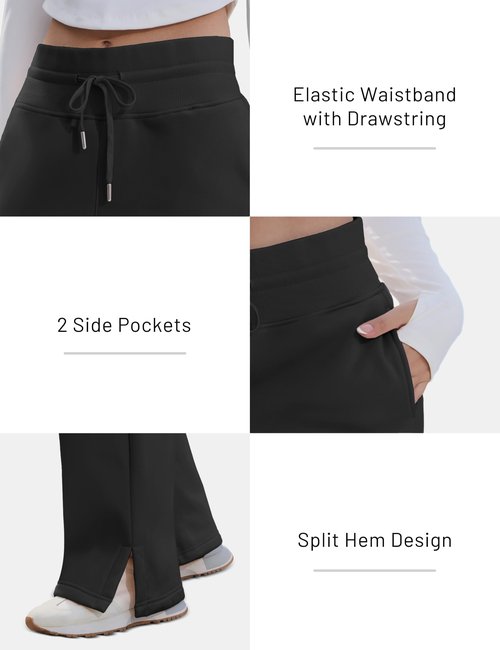 MAGCOMSEN Womens Fleece Sweatpants Warm Thick Winter Wide Leg Pants Woman Baggy Soft Lounge with Pockets Black M