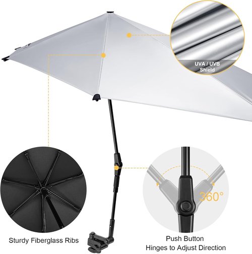 G4Free Adjustable Chair Umbrella - XL UV Protection Sun Shade with Universal Clamp for Beach & Golf
