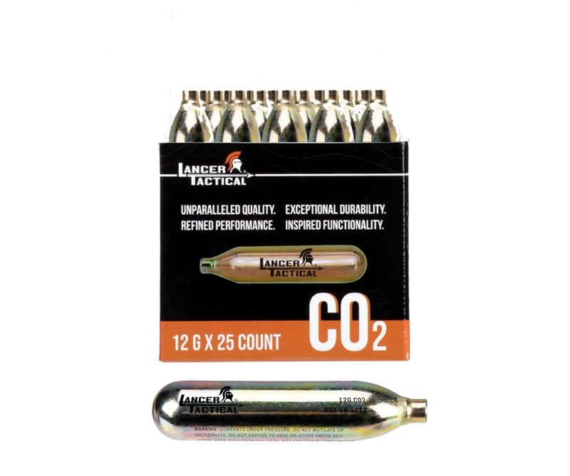 Lancer Tactical 25 Pack 12g CO2 Cartridges for Air Guns, BB Guns, Airsoft Pistols & Paintball Accessories