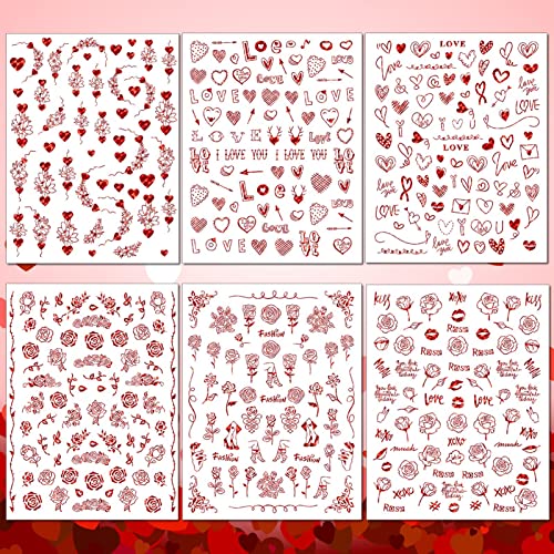 Valentine's Day Nail Art Stickers - 934 Pcs Self-Adhesive Designs, 12 Sheets