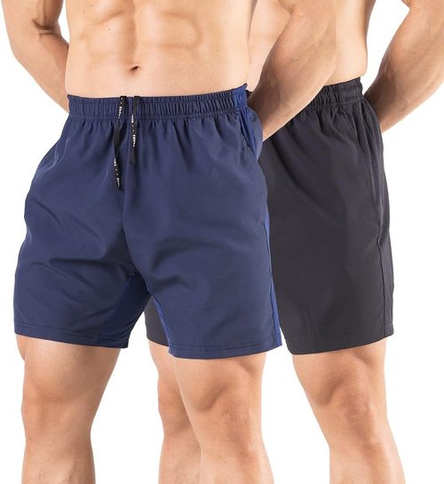 Gaglg Men's Running Shorts - Quick Dry Athletic Gym Shorts with Zipper Pockets | 5" Length, 2 Pack