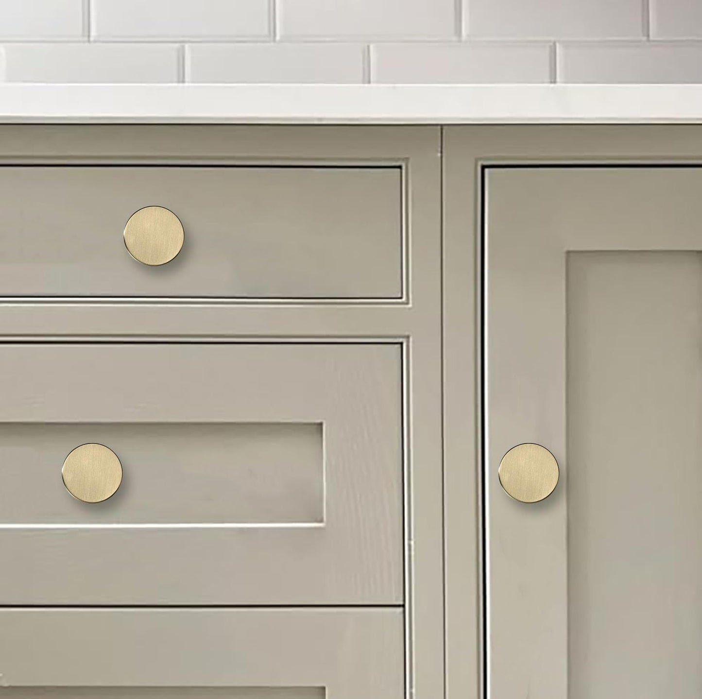 khtumeware 10 Pack Champagne Bronze Cabinet Knobs - 1-1/5 Inch Satin Brass Round Drawer Pulls for Kitchen Cabinet Hardware Dressers Knobs and Closets