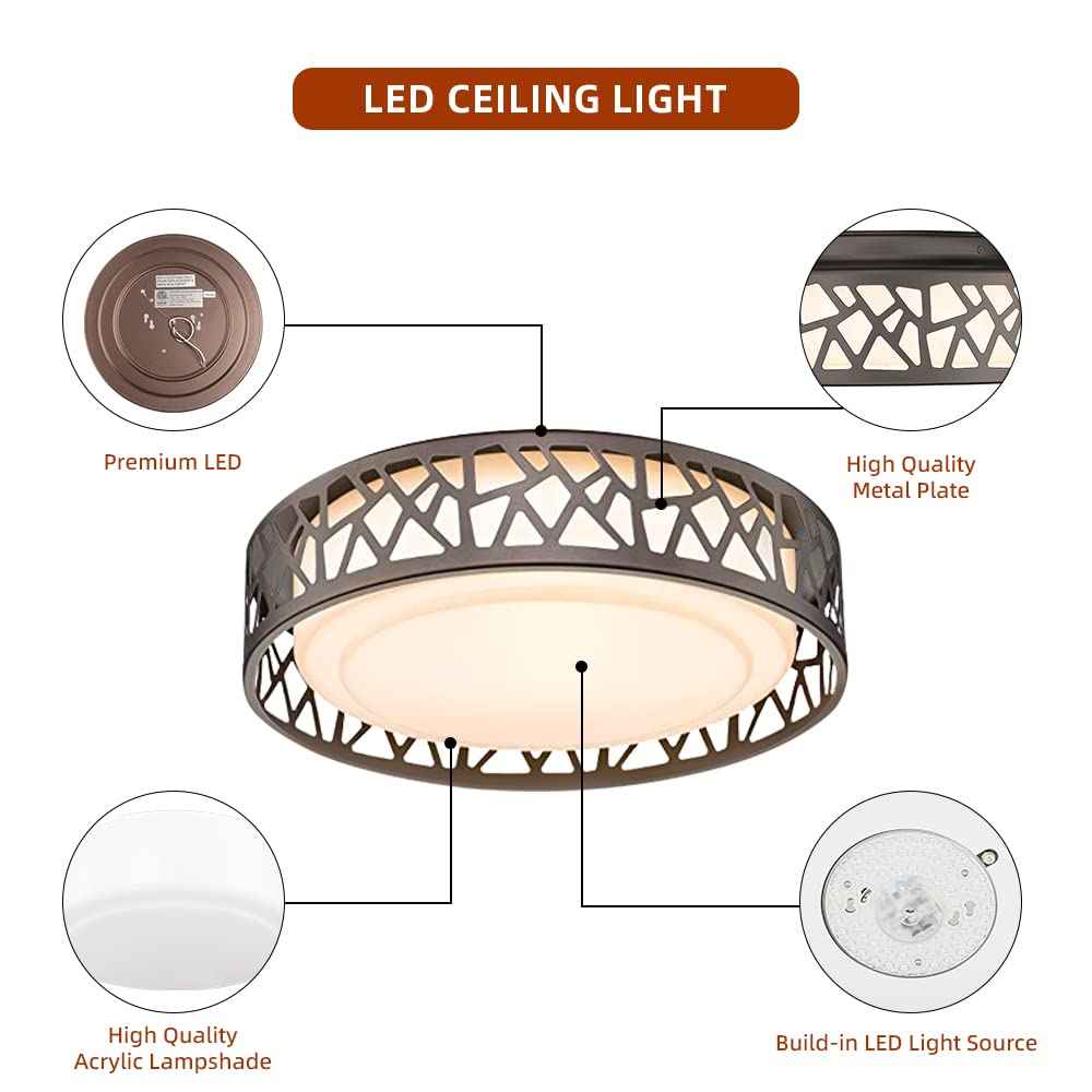 VICNIE LED Flush Mount Ceiling Light 2 Pack, 14 Inch 20W Dimmable Round Deco Lighting Fixture Oil Rubbed Bronze Finished,1400 Lumens 3000K Warm White, ETL Listed Metal Body White Acrylic Lampshade