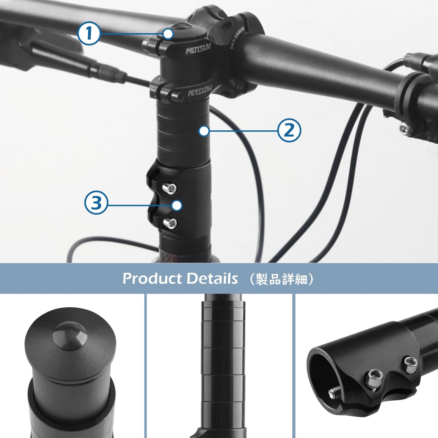TRIWONDER Bike Stem Riser Handlebar Extender Bicycle Fork Stem for MTB BMX Mountain Bike Aluminium Alloy Head Up Adapter (Pure Black - 185mm)