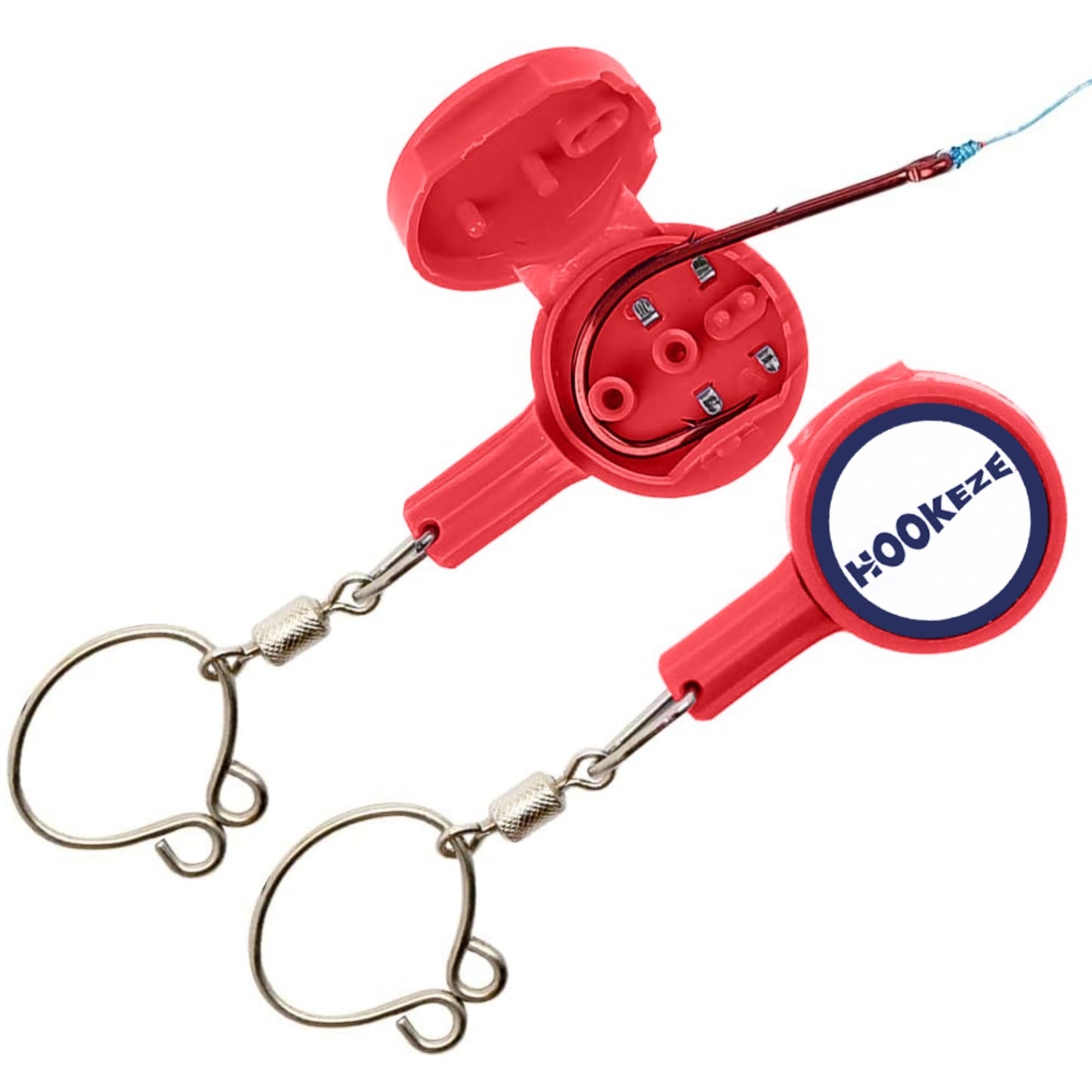 HOOK-EZE Fishing Knot Tying Tool, Ties Line to Hooks, Bass & Fly Fishing, Covers Hook on Fishing Rod, Red