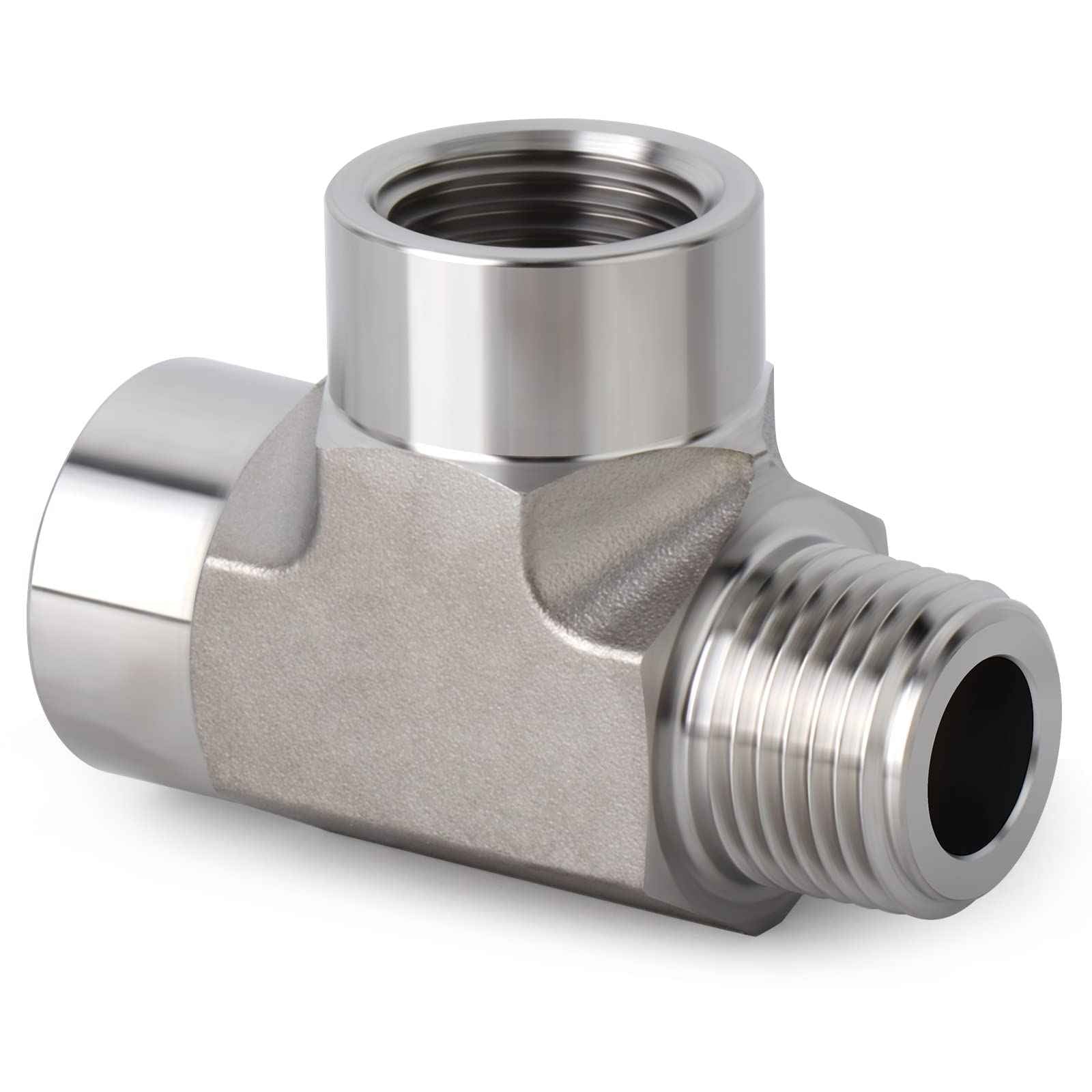 TAISHER 1PCS Forging of 304 Stainless Steel Tee Pipe Fittings, 1/2" NPT Female x 1/2" NPT Female x 1/2" NPT Male Pipe Fittings, Male Run Tee