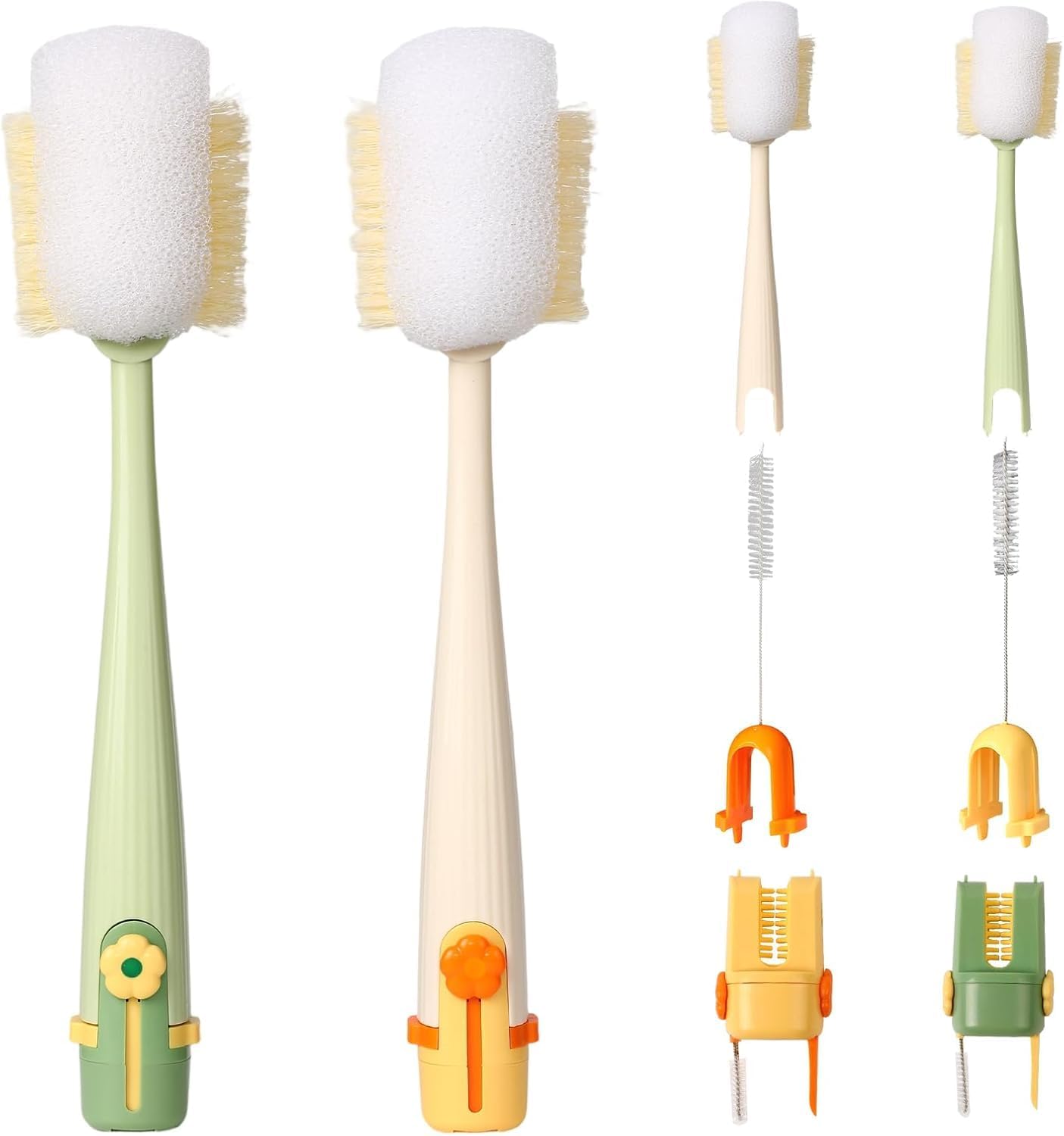 Skiennix 5-in-1 Bottle Cleaning Brush Set - Multifunctional Kitchen Scrubber with Long Handle | 2 Pack