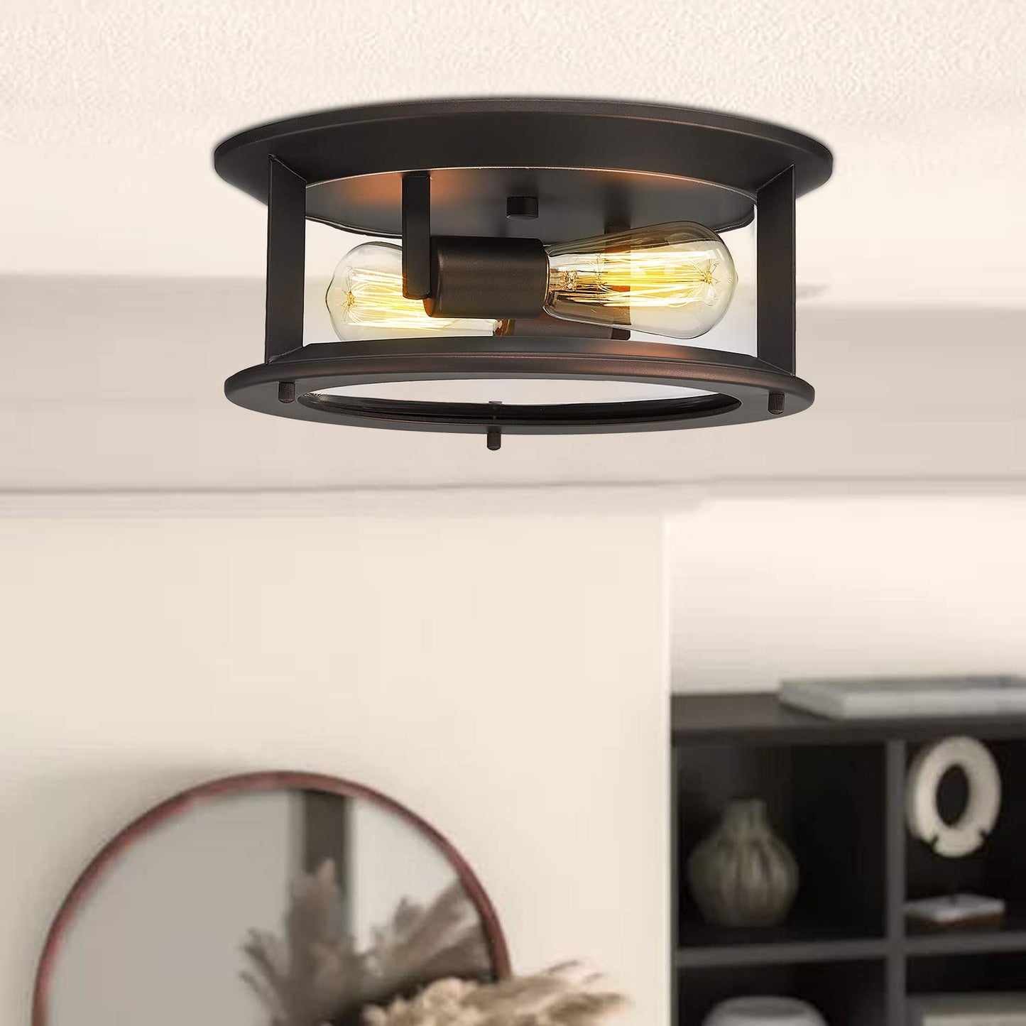 Emliviar Ceiling Light Fixture 12 Inch, Farmhouse Flush Mount Ceiling Light with Clear Glass in Oil Rubbed Bronze Finish, YE19108-F1 ORB