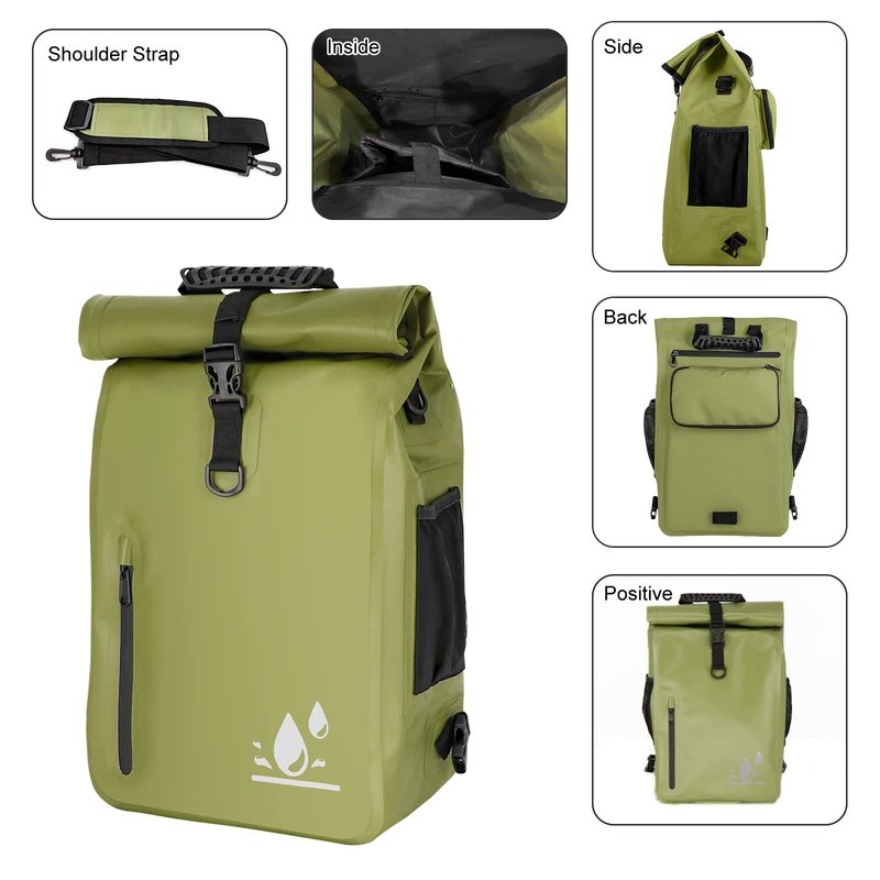 YEEGO DIRECT Bike Panniers, 29L Large Capacity Waterproof bike bags, Bike Rack Bag Bike Saddle Bags For Rear Rack Bicycles Commuter Backpack - Green (1 PCS)