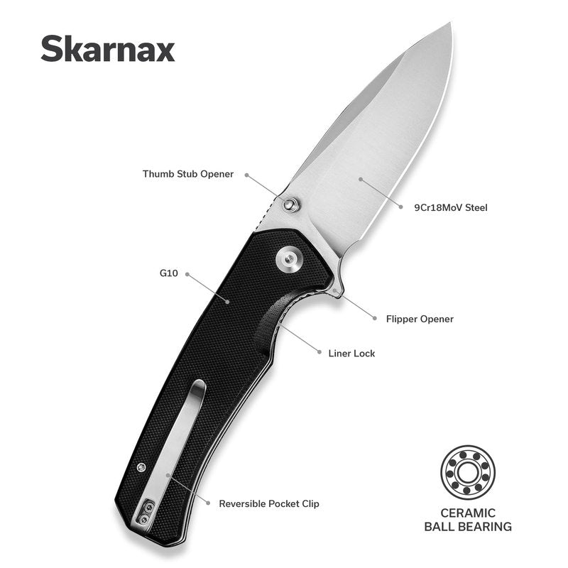 SENCUT Skarnax Pocket Knife for Men, Folding Knife with 3.79" 9Cr18MoV Blade & G10 Handle, Lightweight Everyday Carry, Camping, Hunting, Outdoor (Black)