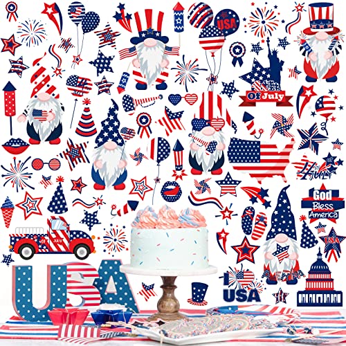 Patelai 6 Sheets 4th of July Decoration Patriotic Wall Stickers Independence Day Wall Decals American Flag Star Red White Blue Clings Memorial Day Window Clings for Patriotic Party Favors Decor(Gnome)