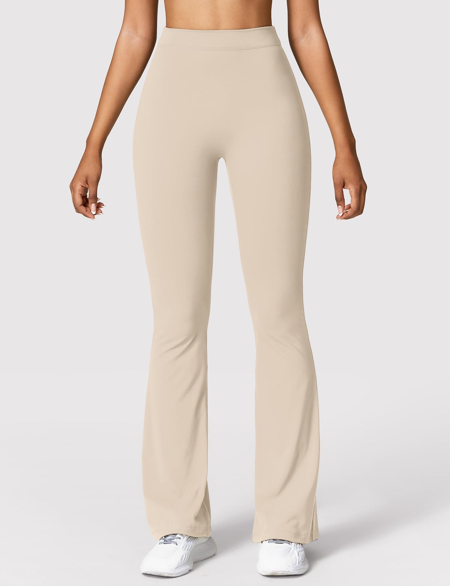 YEOREO Boost Flare Leggings V Back Scrunch Butt Lifting High Waist 31.5" Gym Workout Yoga Pants Light Khaki S