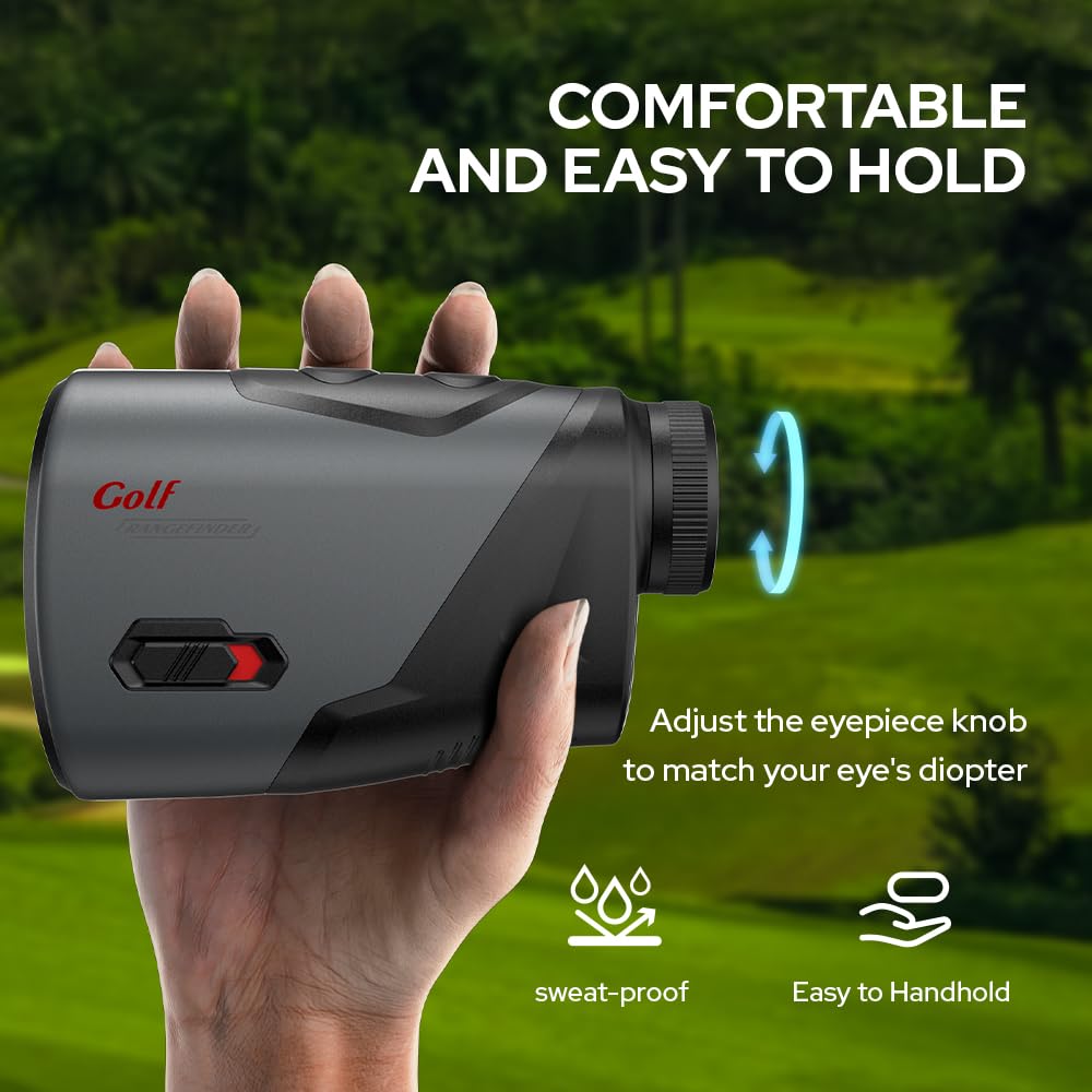 APTGRF Golf Rangefinder with Slope and Pin Flagpole Lock Vibration, 1200 Yards Range Finder, External Slope Switch, Golf Tournament Legal, Rechargeable Battery, Magnetic Stripe, 6X Magnification-Grey