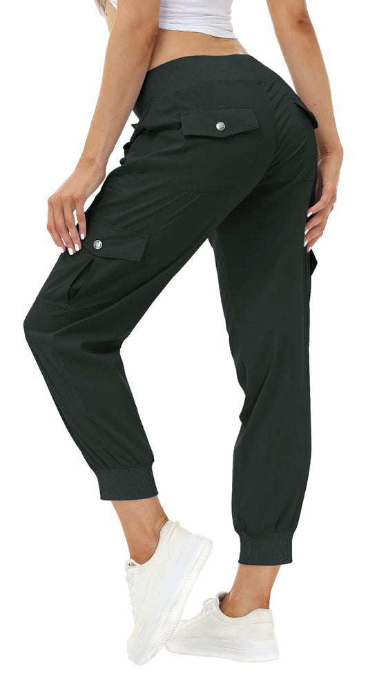 MoFiz Women Cargo Pants with Pockets Lightweight Outdoor Summer Travel Casual Hiking Pants Running Joggers Sweatpants Elastic Waist Dark Grey M