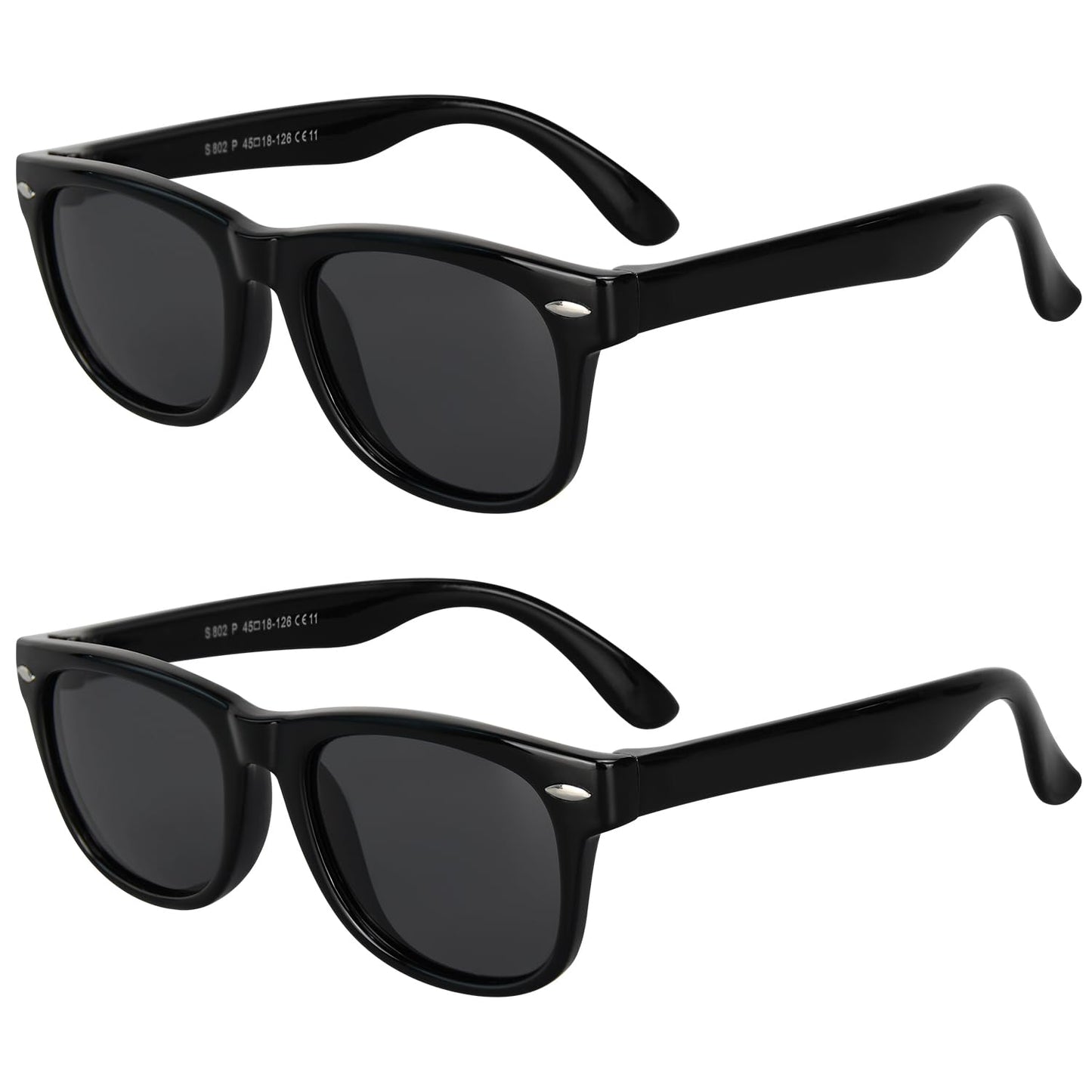 Mdvora Kids Polarized Sunglasses, Toddler Sunglasses UV Protection Flexible Rubber Glasses Shades(2pcs, Black)