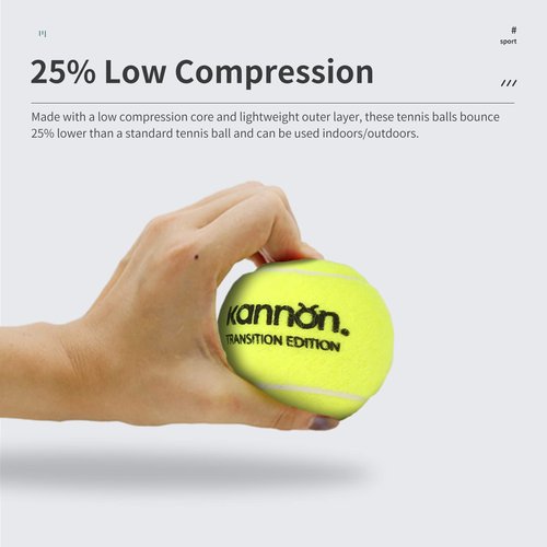 YUESHENG Tennis Balls Green Dot Tennis Balls -25% Low Compression Stage Tennis Ball for Beginners Kids Training Practising Playing Balls 12-Pack with Carry Bag (12-Balls-GRN)