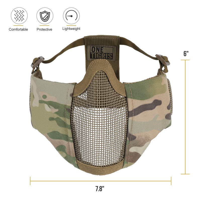 Foldable Camo Airsoft Steel Mesh Half Face Mask with Ear Protection