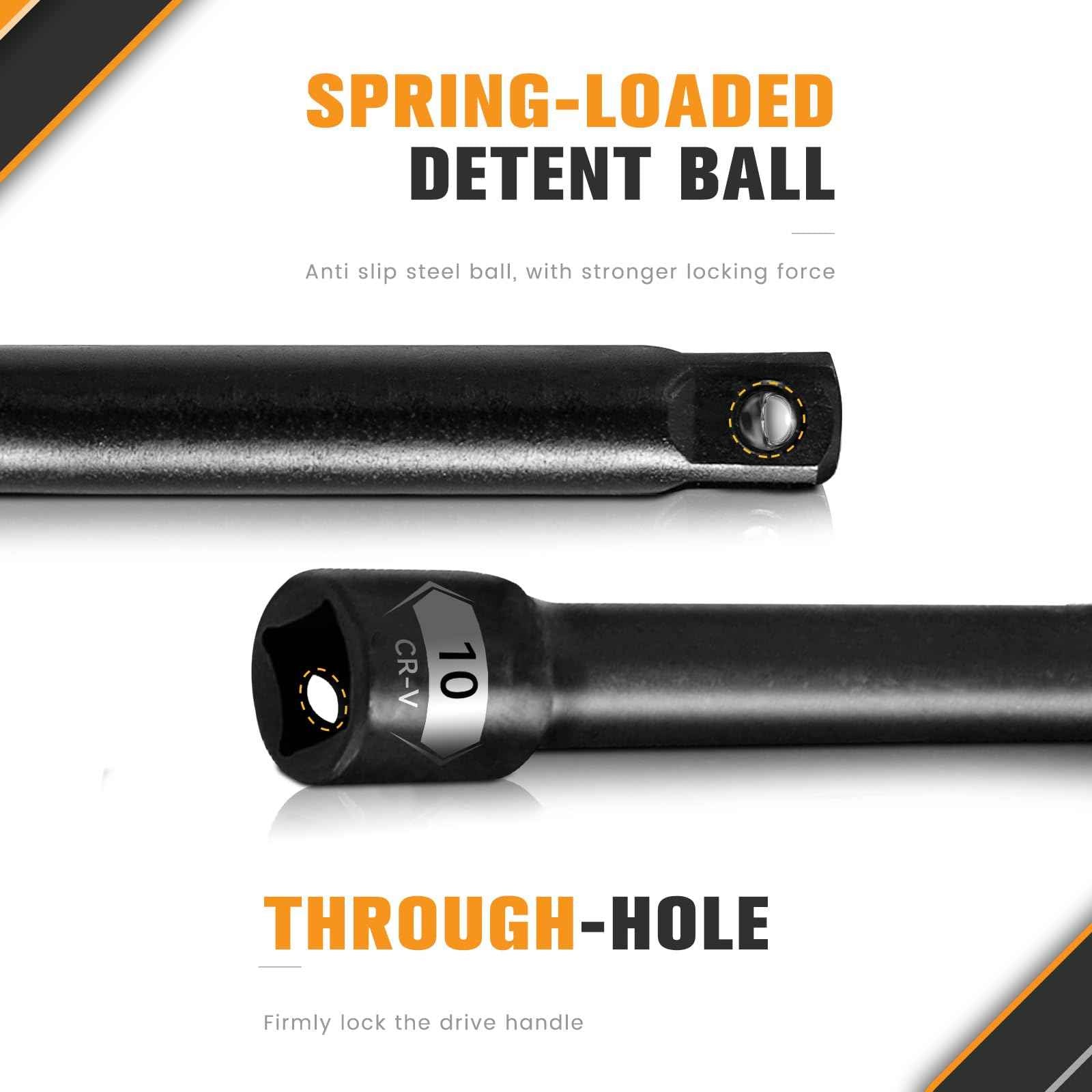 9 Pieces Impact Extension Bar Set, 1/4", 3/8" and 1/2" Drive Socket Extension, Premium Chrome Vanadium Steel with Black Phosphate Finish