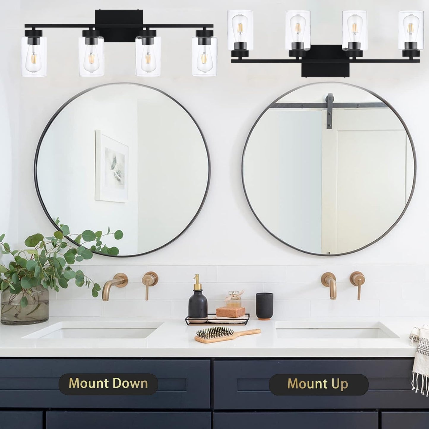 Modern 3-Light Bathroom Vanity Light in Brushed Gold with Clear Glass Shades