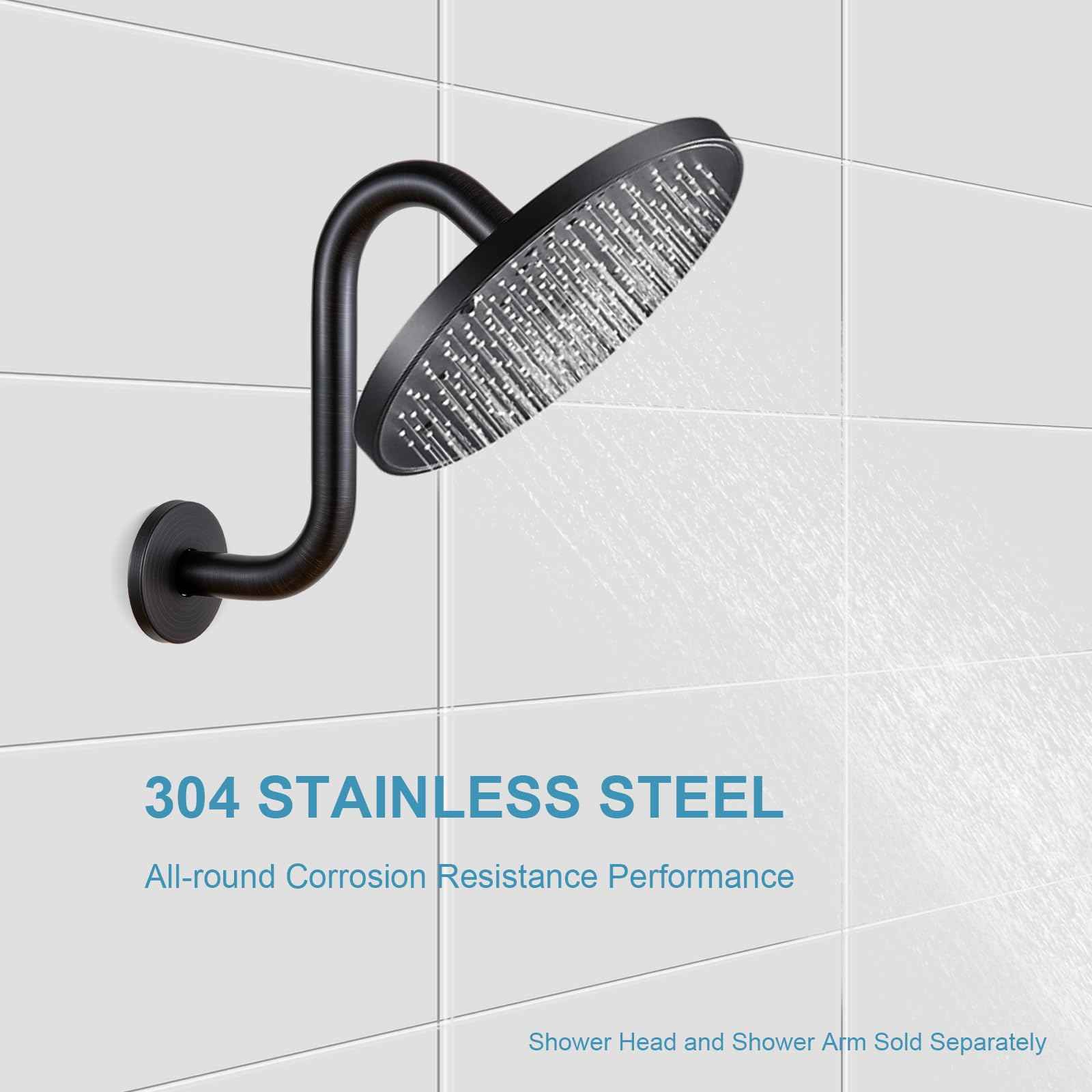 OFFO Shower Head Extension Arm 8 in, Oil Rubbed Bronze S Shaped Shower Arm with Flange High Rise Goose Neck Shower Extension