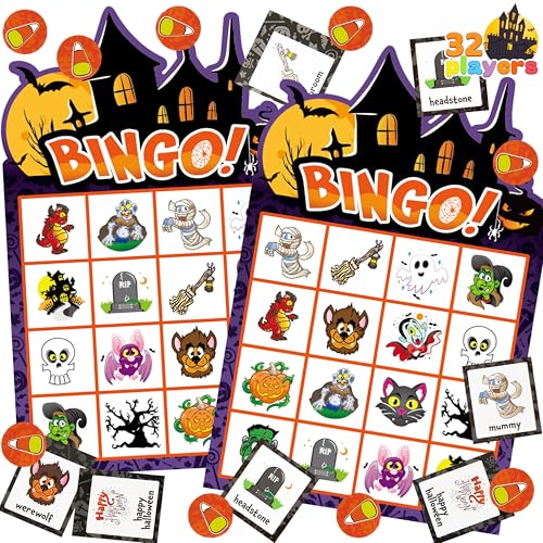 Halloween Bingo Game for Kids - 32-Player Set - Castle Edition