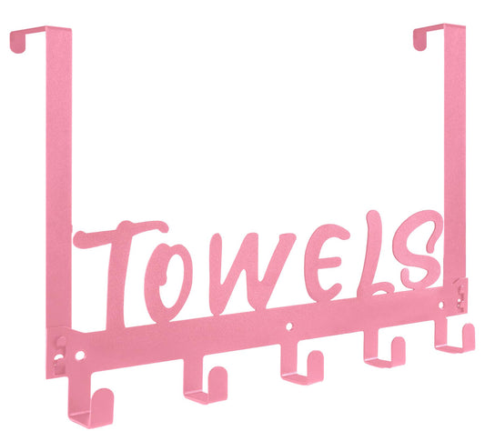 Gohiuo Over The Door Hook - 5 Coat Hooks Towel Rack for Bathroom & Bedroom (Pink)