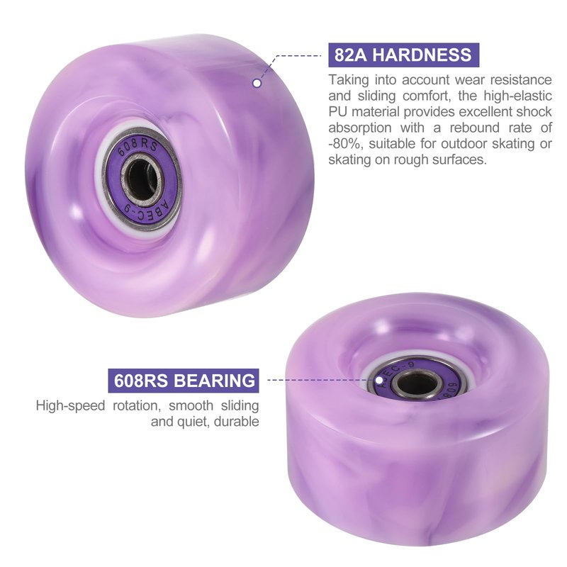 PATIKIL 8 Pack Roller Skate Wheels Outdoor with Durable Bearings, 82A Wear-Resistant PU Quad Skate Replacement for Indoor for Double Row Skate Skateboard, Purple, White