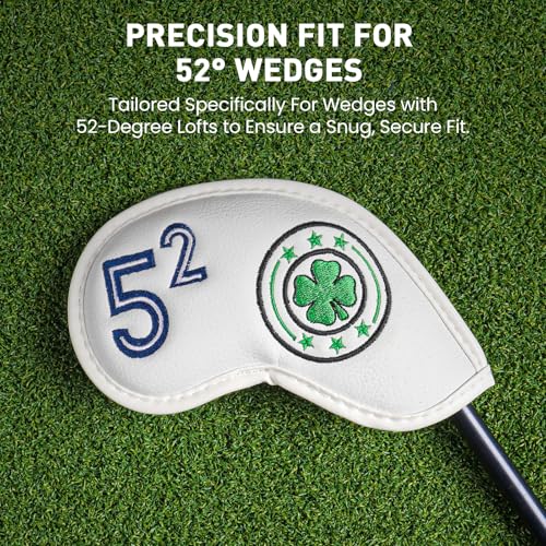 Leather Golf Iron Wedge Head Cover 52° - White & Clover Design