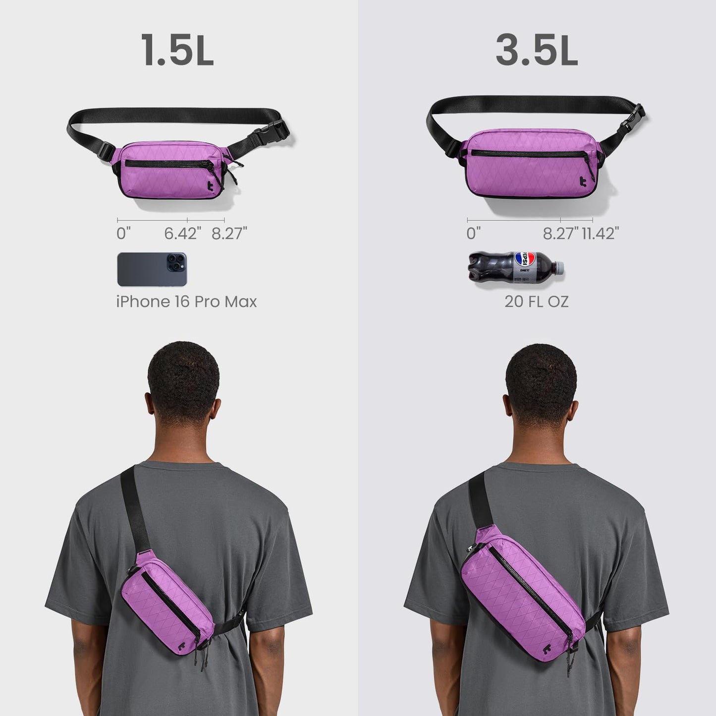 tomtoc 1.5L X-Pac Sling Bag with RFID Blocking Crossbody Pack for Men Women