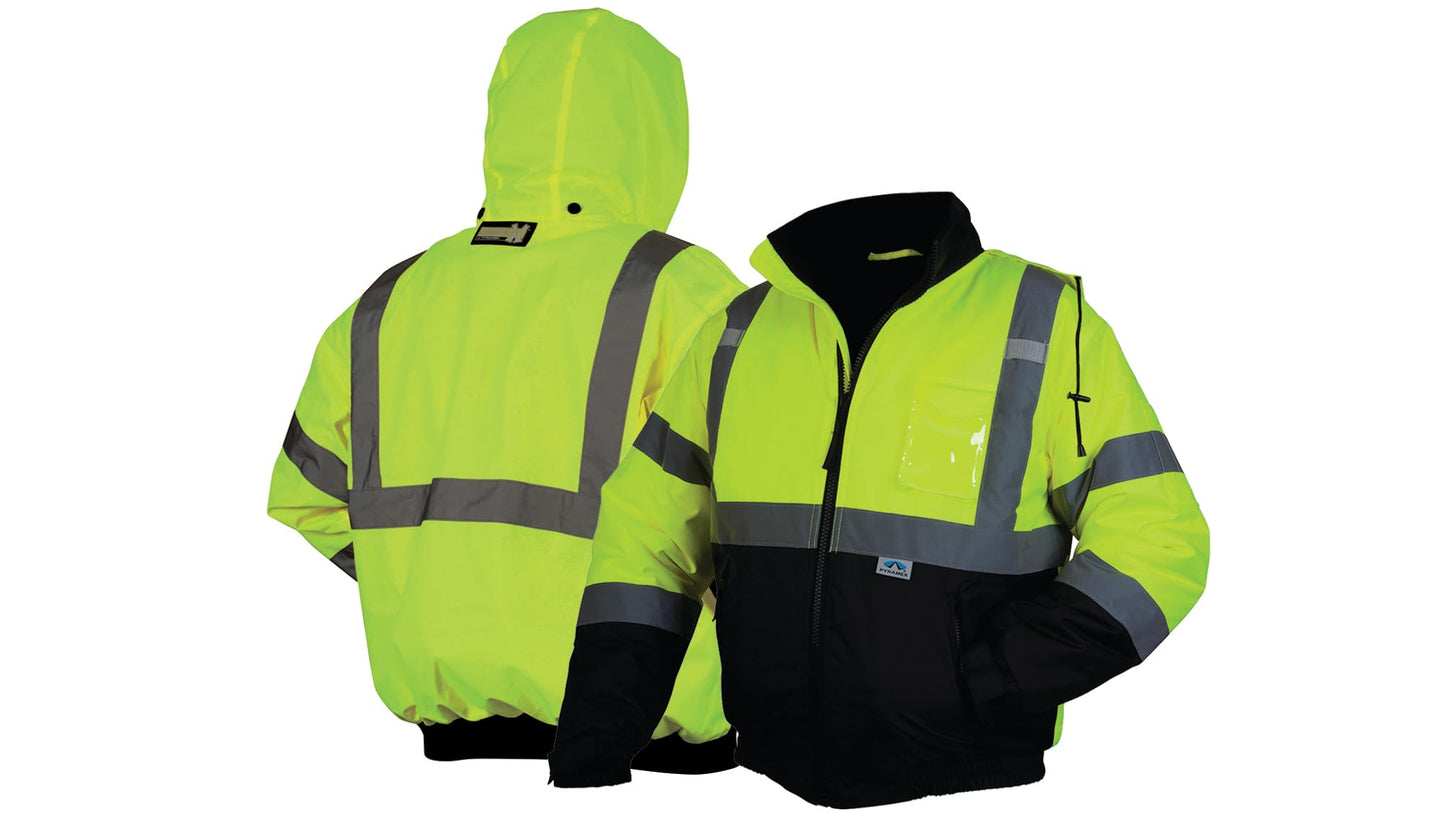 Pyramex Safety RJ3210M Safety Bomber Jacket with Quilted Lining, Hi-Vis Lime, Medium