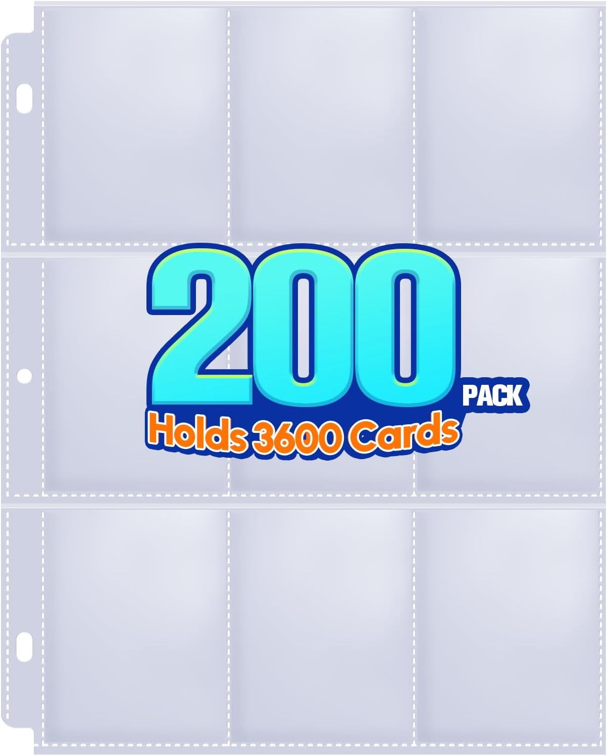 Skiennix 200-Pack Trading Card Sleeves - 9 Pocket Page Protectors for 3-Ring Binders | Ideal for Sports Cards