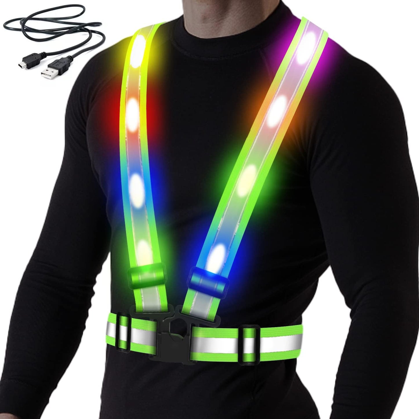 Skiennix LED Reflective Vest - USB Rechargeable Safety Gear with Adjustable Size for Men, Women & Kids