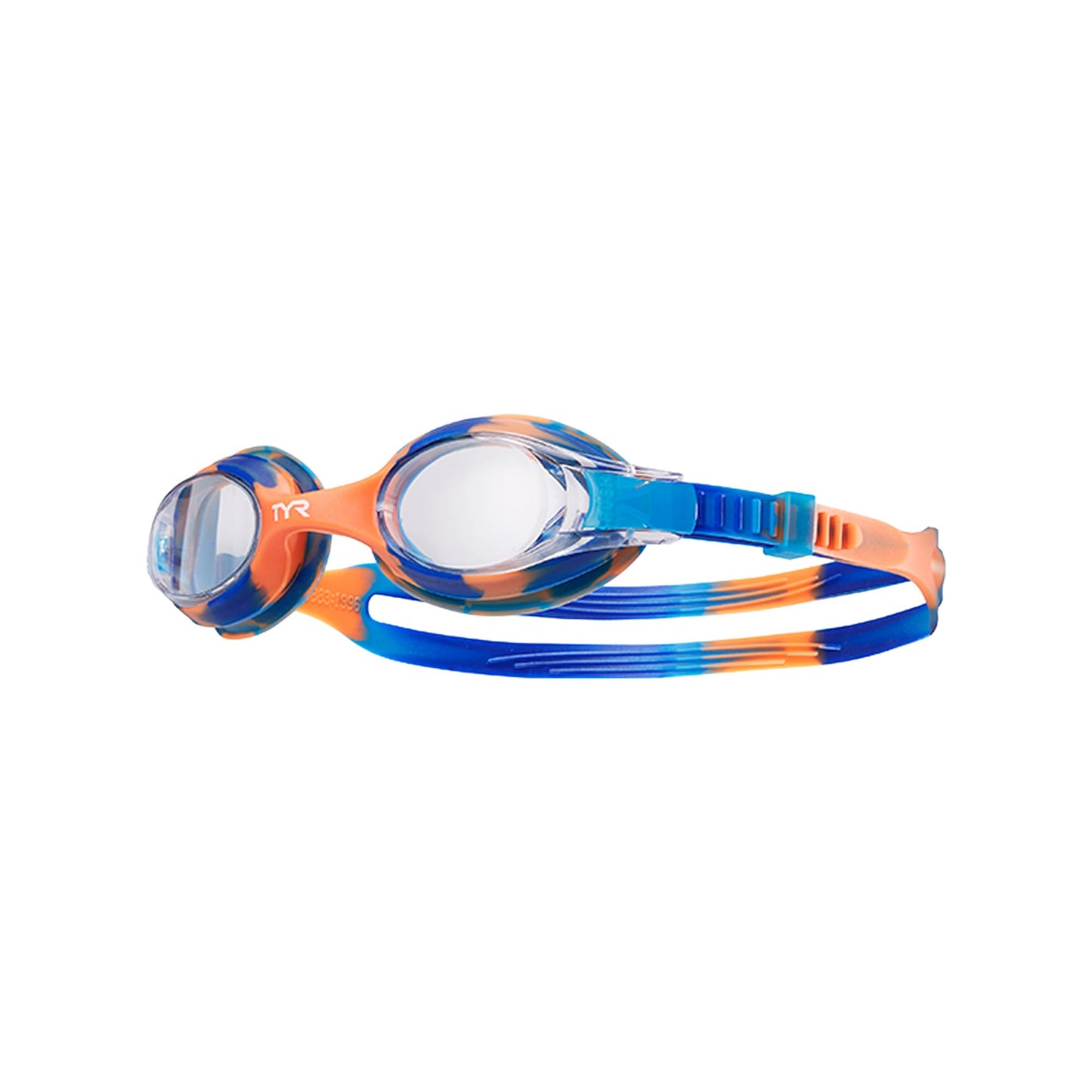 TYR Swimple Tie-Dye Kids' Swim Goggles - Non-Mirrored Swimming Goggles for Competitive Training and Recreation - Anti-Fog, UVA/UVB Protection, Watertight Seal - Clear/Blue/Orange
