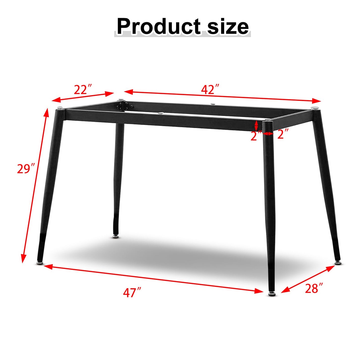 DEYEGELEA Modern Desk Frame 28" Industrial Metal Legs with Suction Cups, 6-Person Dining Table, 1500 lbs Weight Capacity. Available in Black with Dining Table Base Only
