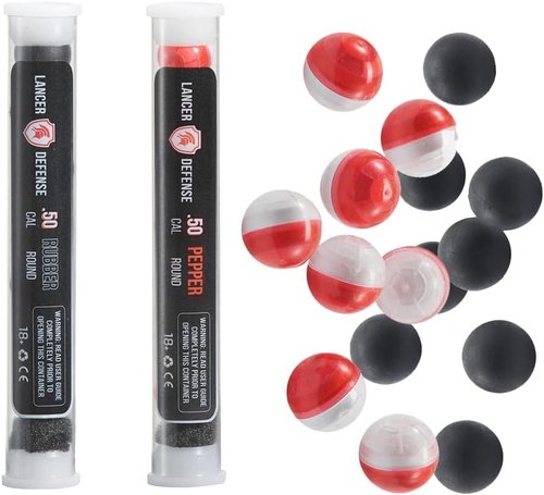 Lancer Tactical Defense Ball | 0.50 Cal Self Defense Projectiles - Includes Pepper & Rubber Balls, Pack of 7