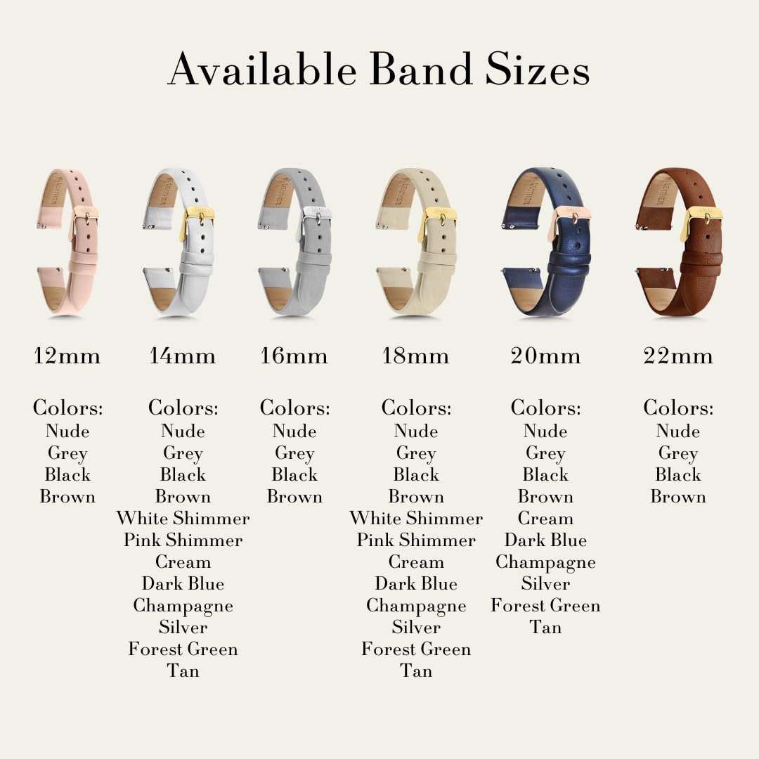 1302 Leather Watch Bands for Women and Men, Quick Release Watch Band, 12mm,14mm,16mm,18mm,20mm and 22mm Easy Interchangeable Strap (Nude/Rose Gold Buckle, 16mm)