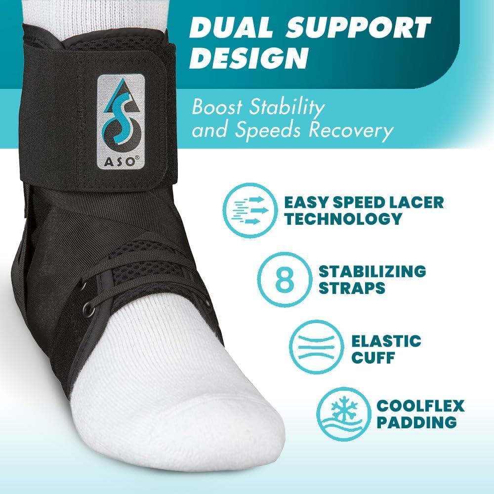 Med Spec ASO Speed Lacer (Large, Black) – Ankle Brace for Sprained Ankle and Peroneal Tendonitis, Orthopedic Ankle Support for Men, Women, Adults, Teens and Kids, Sports Injury Recovery, 223615