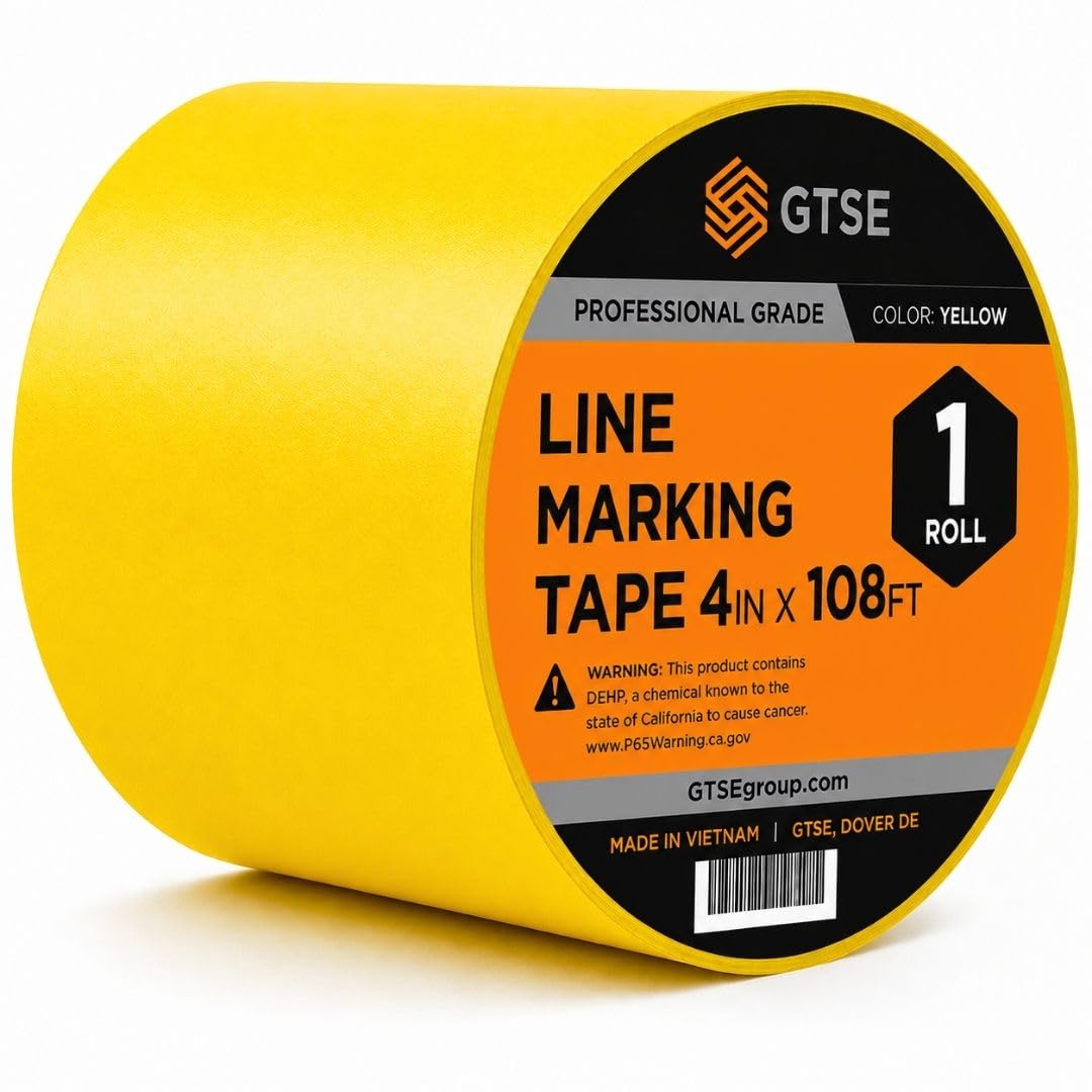 GTSE 4 inch x 108 ft Yellow PVC Vinyl Floor Tape, Safety Marking Tape, 6 mil Thick, Suitable for Dance Floors, Gyms, Warehouses, Sports Facilities