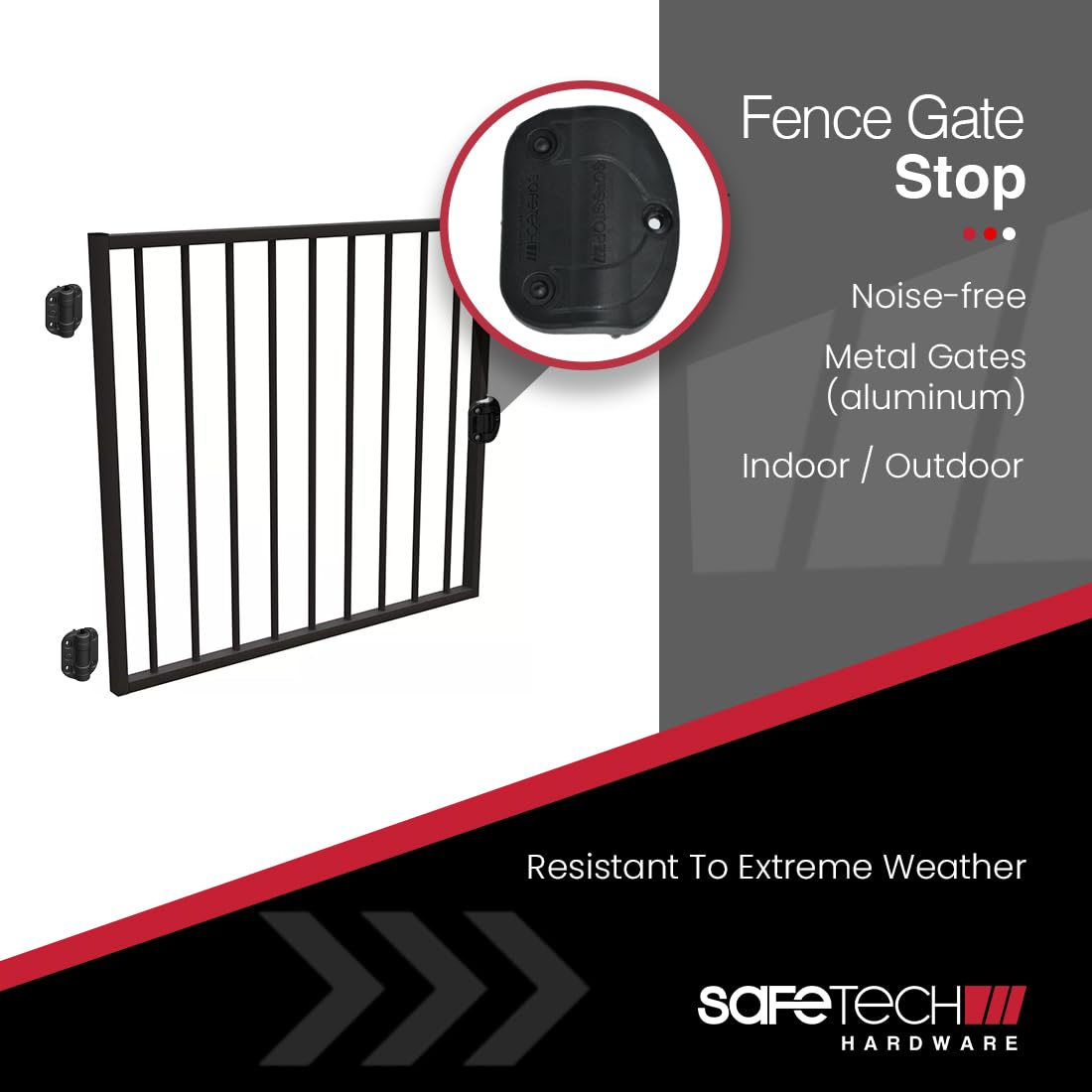 Safetech Hardware Polymer Gate Stop | Damage Protection Bumper Reduces Gate Closing Noise | Prevent Gate Slamming, Hinge Overextension & Sway | Aluminum/Metal SGSS - Black