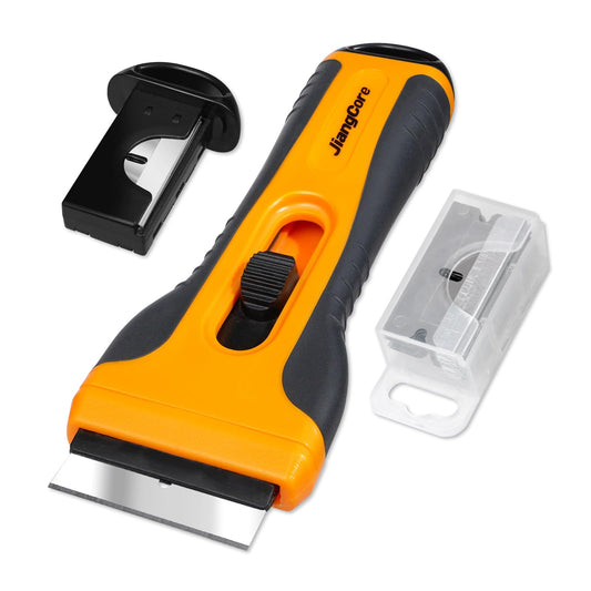 JiangCore Razor Blade Scraper Tool with 15 Extra SK5 Blades - Multi-Surface for Glass Tile Window Car Cooktops - Stainless Steel, Cleaning & Paint Removal Tool