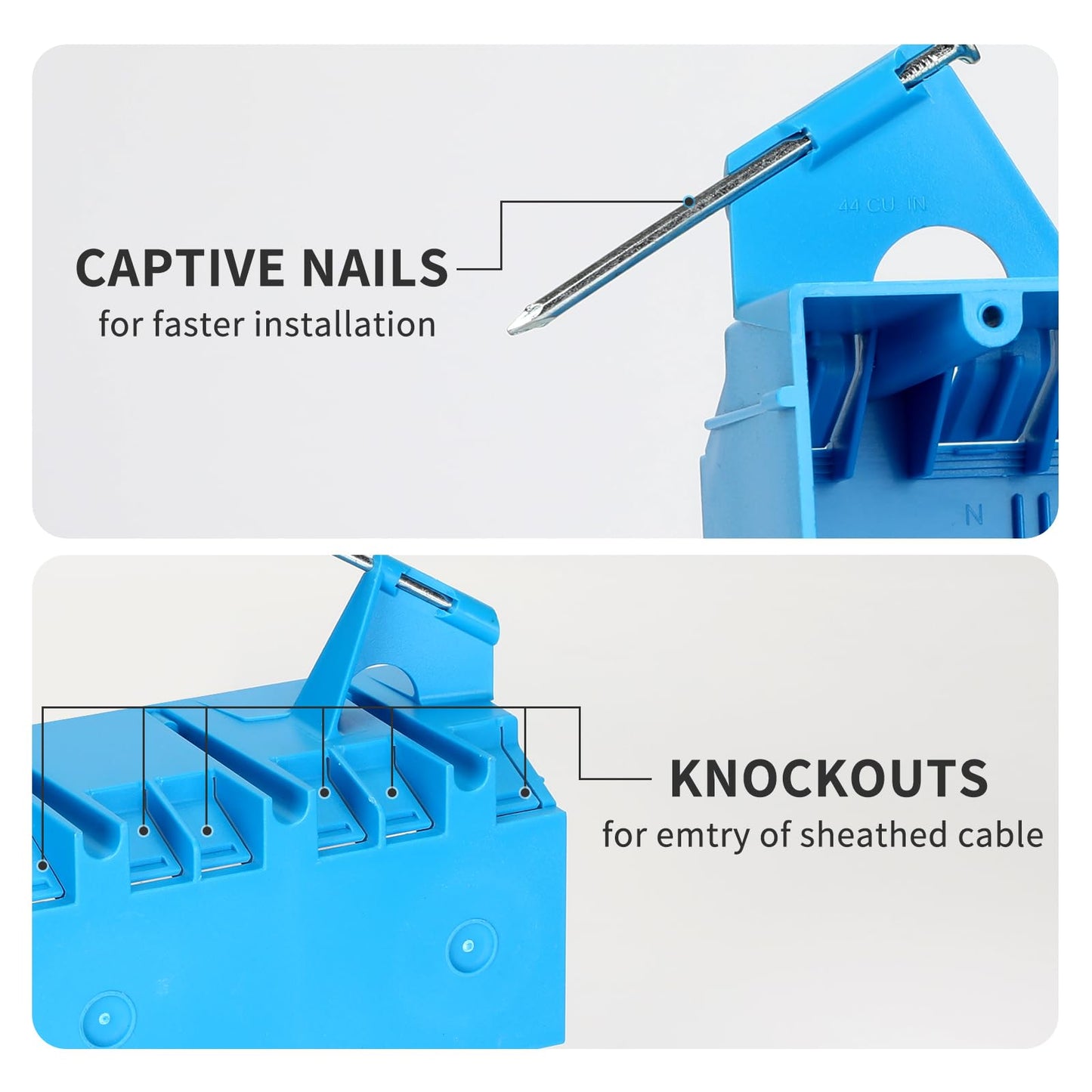XIUTE Blue 3-Gang PVC New Work Switch/Outlet Wall Electrical Box, Interior Space of 44 Cubic Inches,for The Electrical Installation of Buildings,ETL