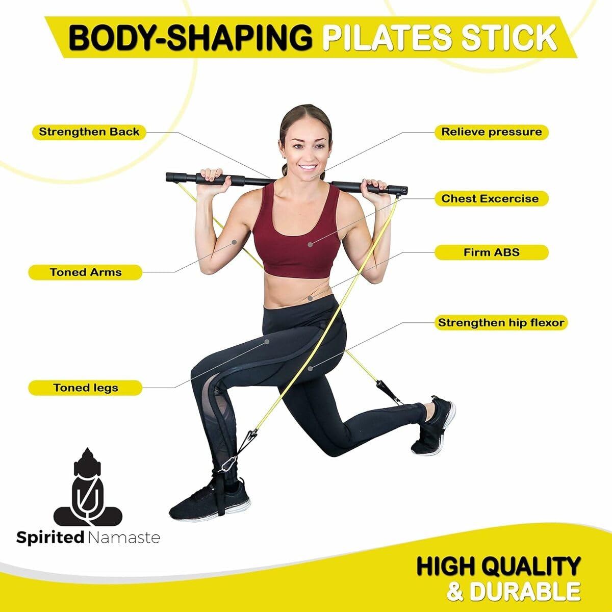 Spirited Namaste-Pilates Bar Home Gym Workout Equipment Kit with Resistance Bands| Portable Exercise Fitness Bar/Stick for Women and Men | 20,30, & 40 lb Pilate Toning Adjustable Squat & Body Band