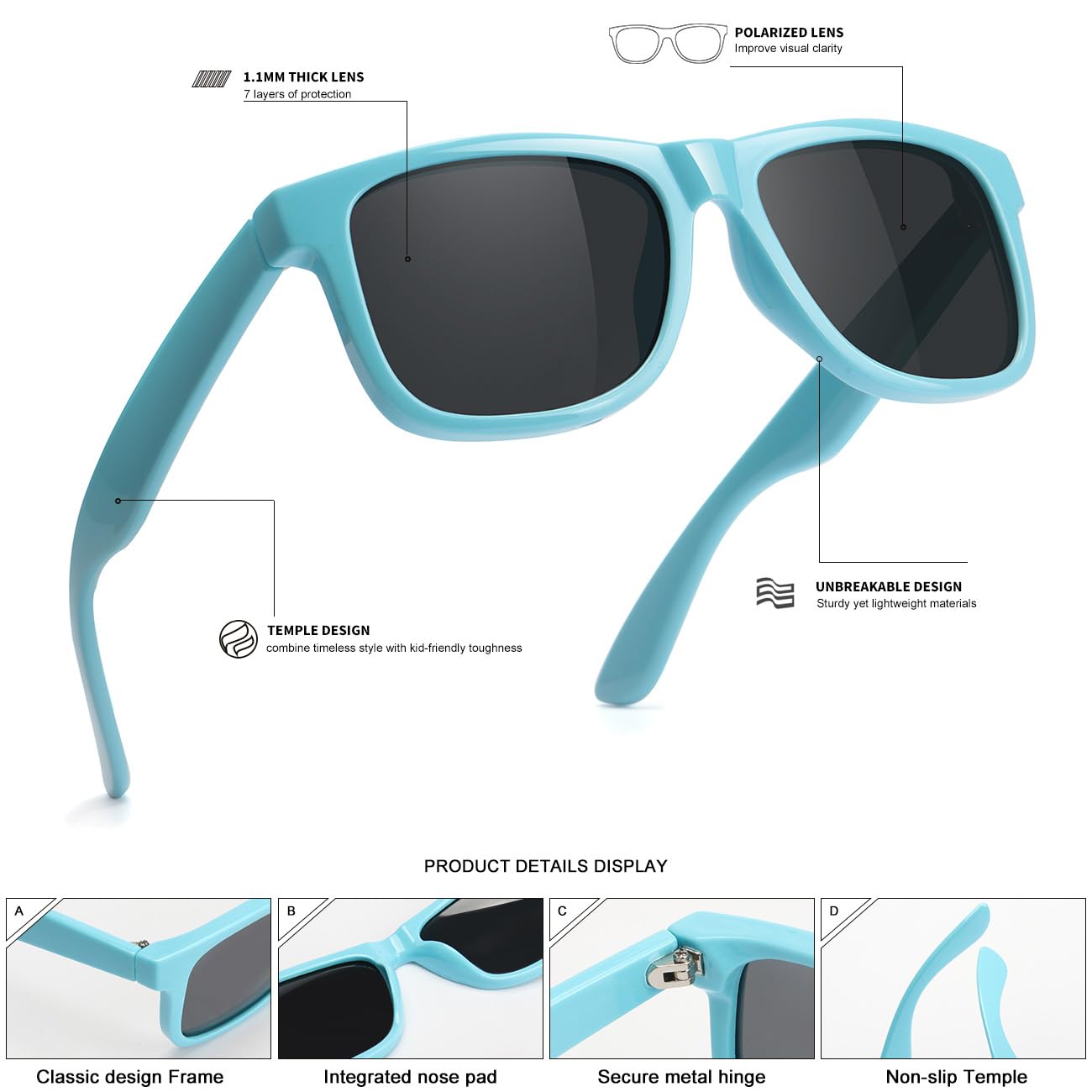 SEKKAF Kids Polarized Sunglasses Age 3-12 Toddler Shades for Boys Girls,Durable Sun Glasses with UV Protection